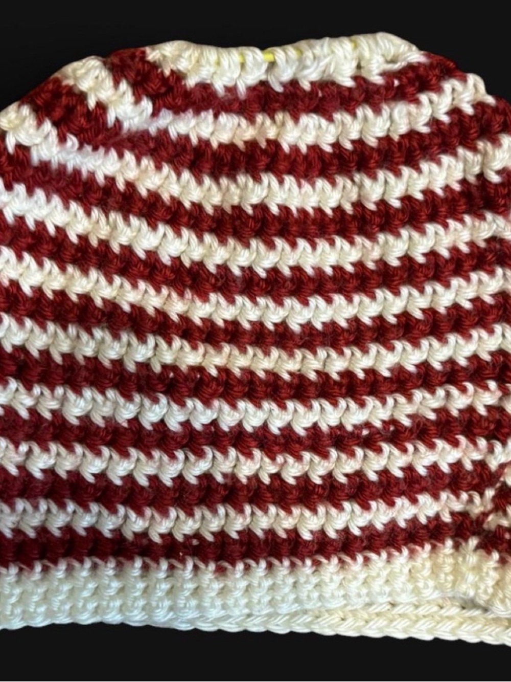 Hand-Crocheted Striped Beanie - Red & White